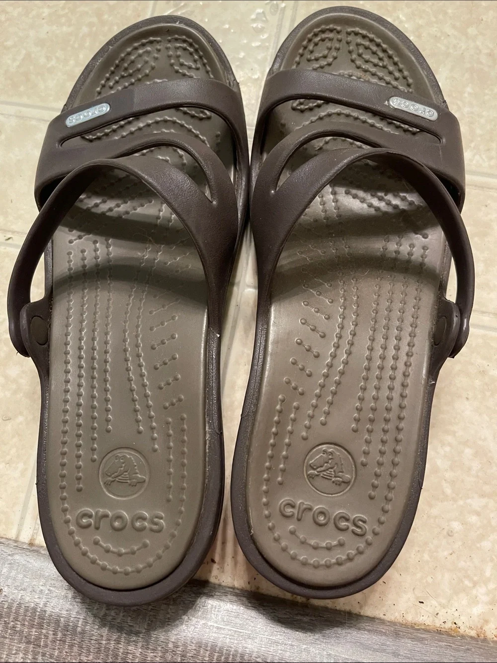CROCS Brown 3-Strap Slide Sandals